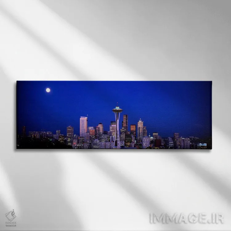 تابلو Seattle, Washington State, USA,طلوع ماه، سیاتل، ایالت واشینگتن، آمریکا اثر پانورامیک ایمجز (استودیو عکاسی عریض) - نمای روبهرو روی دیوار