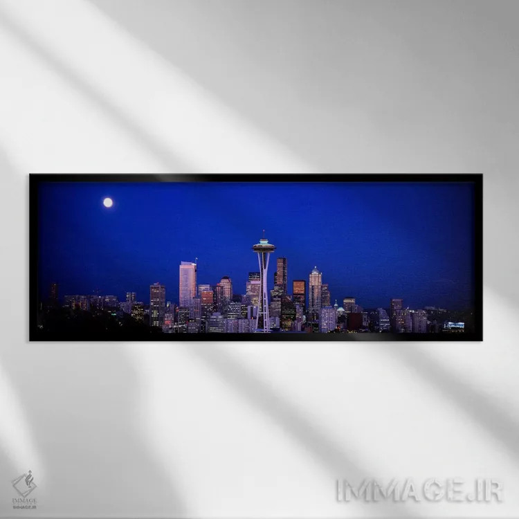 تابلو Seattle, Washington State, USA,طلوع ماه، سیاتل، ایالت واشینگتن، آمریکا اثر پانورامیک ایمجز (استودیو عکاسی عریض) - نمای قابدار مشکی