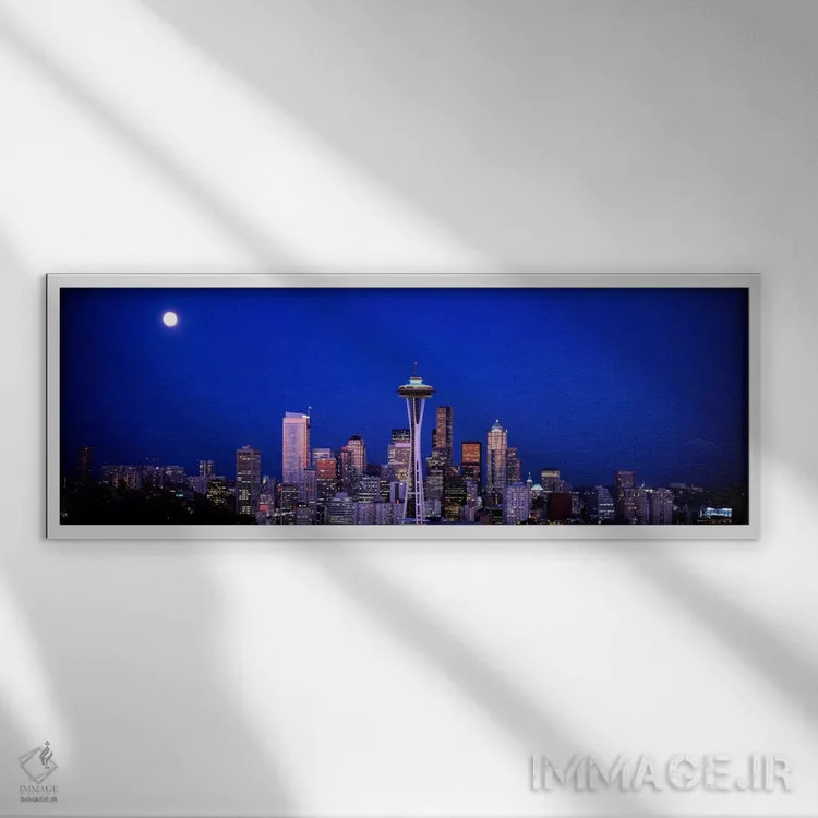 تابلو Seattle, Washington State, USA,طلوع ماه، سیاتل، ایالت واشینگتن، آمریکا اثر پانورامیک ایمجز (استودیو عکاسی عریض) - نمای قابدار سفید