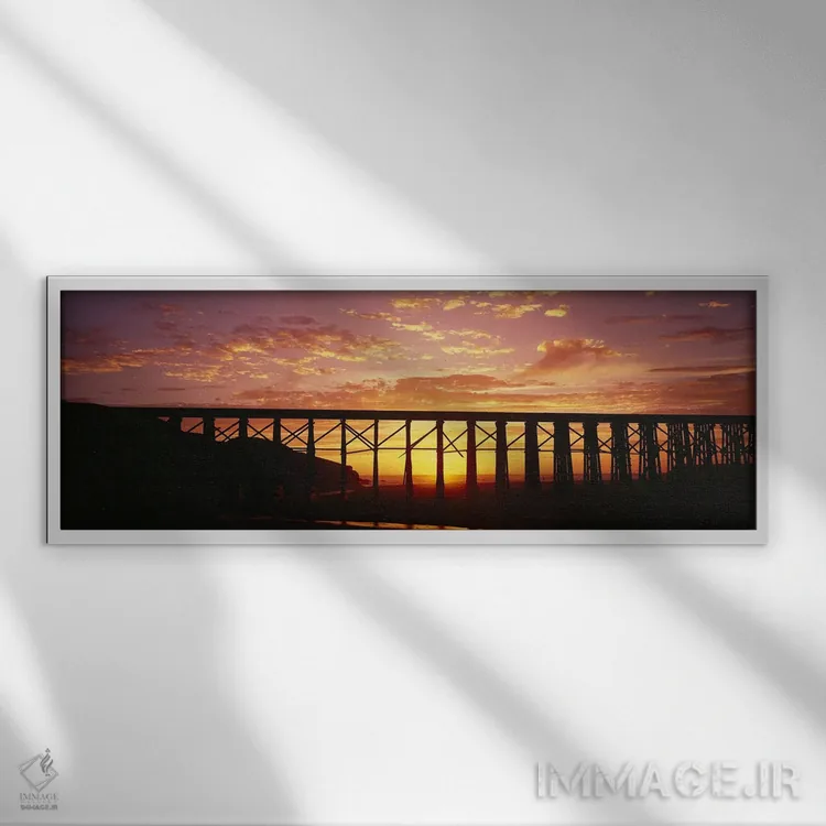 تابلو Pudding Creek Bridge, Fort Bragg, California, USA,سیلوئت پل راهآهن، پل پوباورگ کریک، فورت براگ، کالیفرنیا، آمریکا اثر پانورامیک ایمجز (استودیو عکاسی عریض) - نمای قابدار سفید
