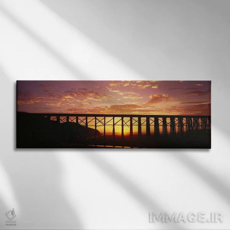 تابلو Pudding Creek Bridge, Fort Bragg, California, USA,سیلوئت پل راهآهن، پل پوباورگ کریک، فورت براگ، کالیفرنیا، آمریکا اثر پانورامیک ایمجز (استودیو عکاسی عریض) - نمای روبهرو روی دیوار