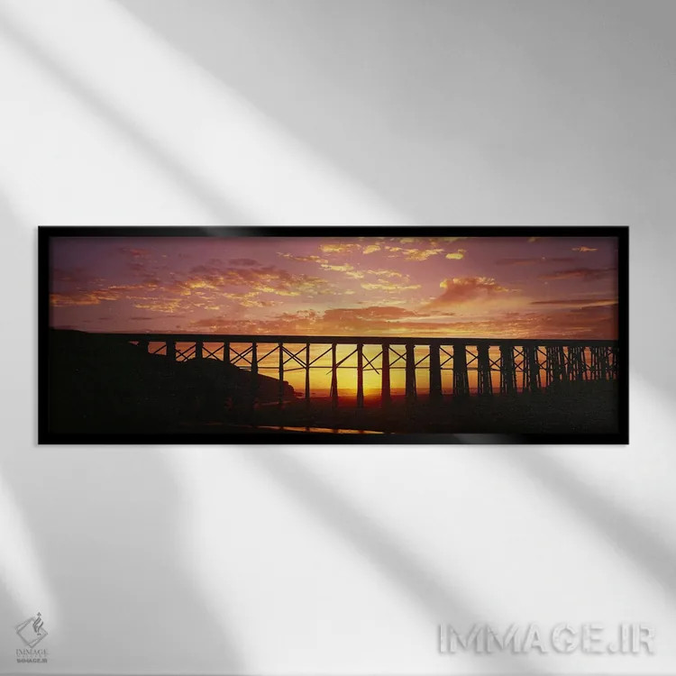 تابلو Pudding Creek Bridge, Fort Bragg, California, USA,سیلوئت پل راهآهن، پل پوباورگ کریک، فورت براگ، کالیفرنیا، آمریکا اثر پانورامیک ایمجز (استودیو عکاسی عریض) - نمای قابدار مشکی