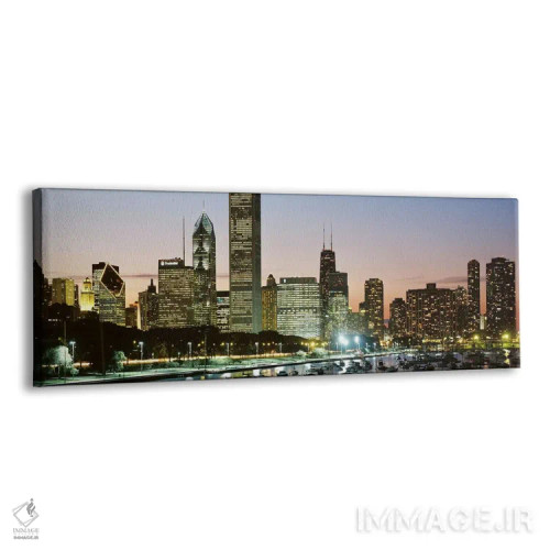 تابلو Chicago, Cook County, Illinois, USA,ساختمانهای روشنشده در شب، شیکاگو، کوک کانتی، ایلینوی، آمریکا اثر پانورامیک ایمجز (استودیو عکاسی عریض) - نمای پرسپکتیو محصول