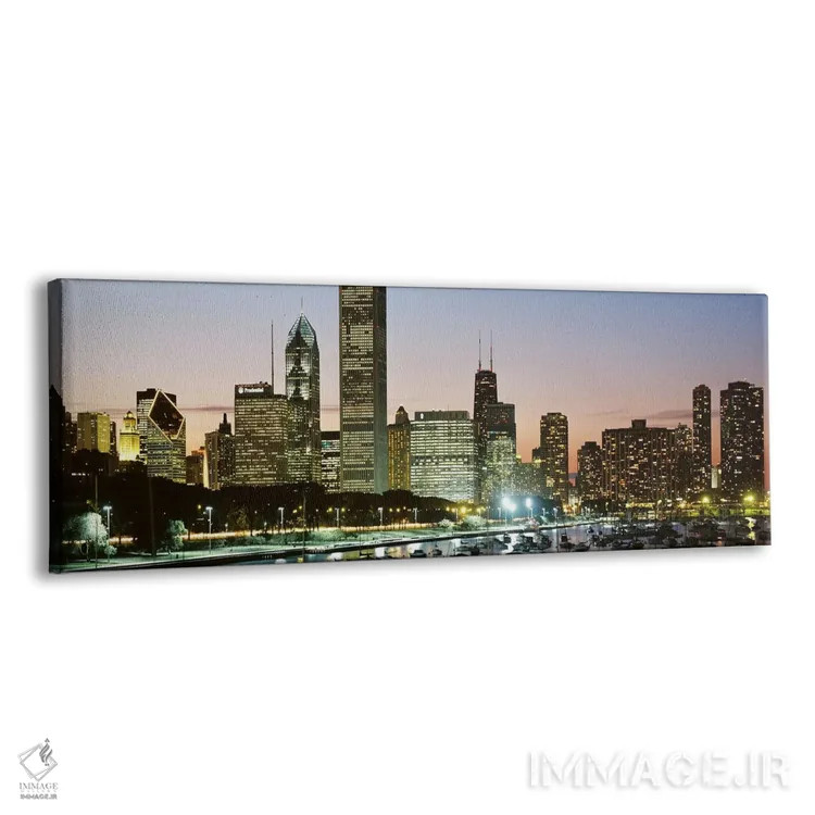 تابلو Chicago, Cook County, Illinois, USA,ساختمانهای روشنشده در شب، شیکاگو، کوک کانتی، ایلینوی، آمریکا اثر پانورامیک ایمجز (استودیو عکاسی عریض) - نمای پرسپکتیو محصول