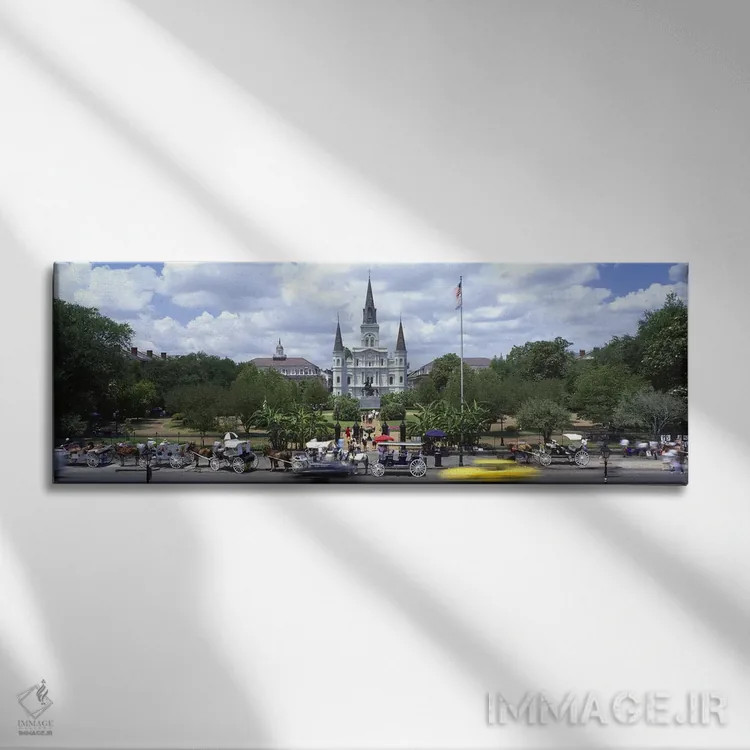 تابلو St. Louis Cathedral, Jackson Square, French Quarter, New Orleans, Louisiana, USA,کلیسای جامع سنت لوئیس کنار جاده، میدان جکسون، محله فرانسوی، نیواورلئان، لوئیزیانا، آمریکا اثر پانورامیک ایمجز (استودیو عکاسی عریض) - نمای روبهرو روی دیوار