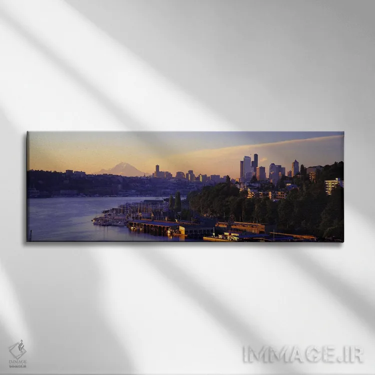 تابلو Lake Union, Seattle, Washington State, USA,طلوع آفتاب، دریاچه یونیون، سیاتل، ایالت واشینگتن، آمریکا اثر پانورامیک ایمجز (استودیو عکاسی عریض) - نمای روبهرو روی دیوار