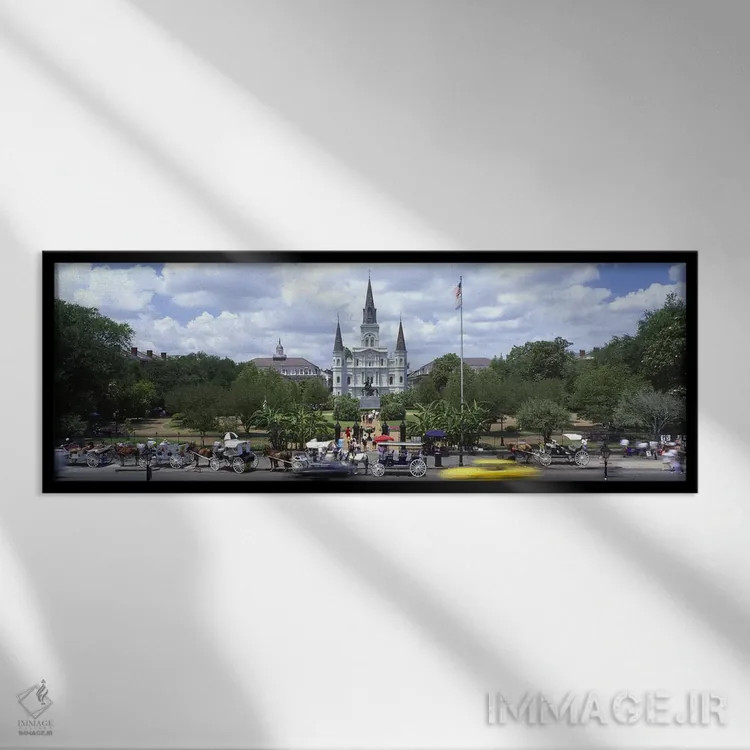 تابلو St. Louis Cathedral, Jackson Square, French Quarter, New Orleans, Louisiana, USA,کلیسای جامع سنت لوئیس کنار جاده، میدان جکسون، محله فرانسوی، نیواورلئان، لوئیزیانا، آمریکا اثر پانورامیک ایمجز (استودیو عکاسی عریض) - نمای قابدار مشکی