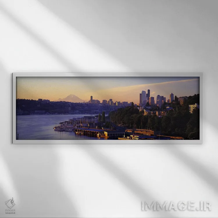 تابلو Lake Union, Seattle, Washington State, USA,طلوع آفتاب، دریاچه یونیون، سیاتل، ایالت واشینگتن، آمریکا اثر پانورامیک ایمجز (استودیو عکاسی عریض) - نمای قابدار سفید