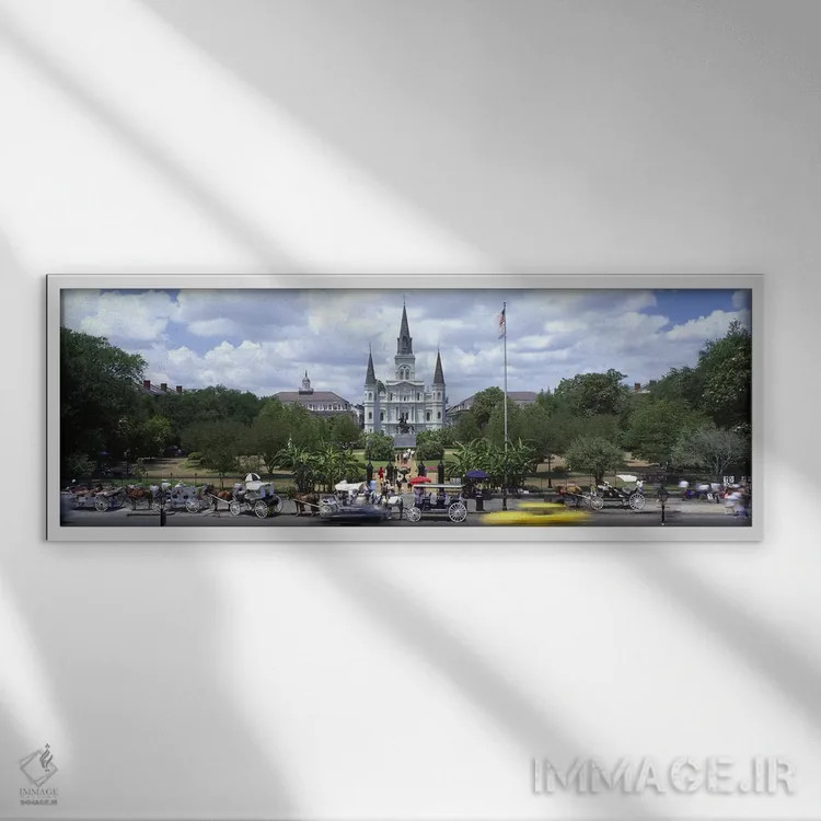 تابلو St. Louis Cathedral, Jackson Square, French Quarter, New Orleans, Louisiana, USA,کلیسای جامع سنت لوئیس کنار جاده، میدان جکسون، محله فرانسوی، نیواورلئان، لوئیزیانا، آمریکا اثر پانورامیک ایمجز (استودیو عکاسی عریض) - نمای قابدار سفید