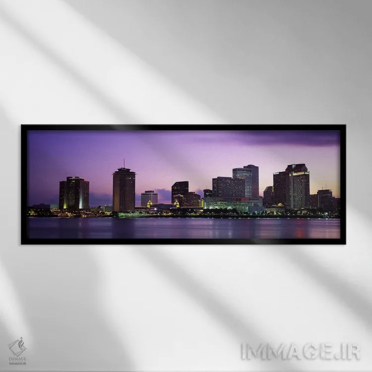 تابلو New Orleans, Louisiana, USA,منظره افق هنگام غروب، نیواورلئان، لوئیزیانا، آمریکا اثر پانورامیک ایمجز (استودیو عکاسی عریض) - نمای قابدار مشکی
