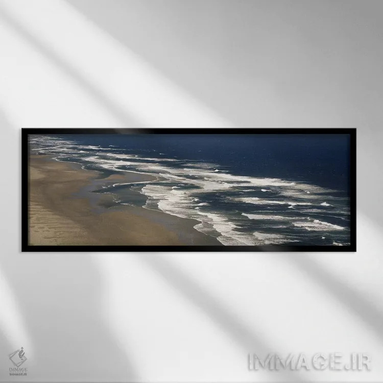 تابلو Florence, Lane County, Oregon, USA,نمای هوایی از موجهای برخوردکننده به ساحل، فلورانس، شهرستان لین، اورگان، آمریکا اثر پانورامیک ایمجز (استودیو عکاسی عریض) - نمای قابدار مشکی