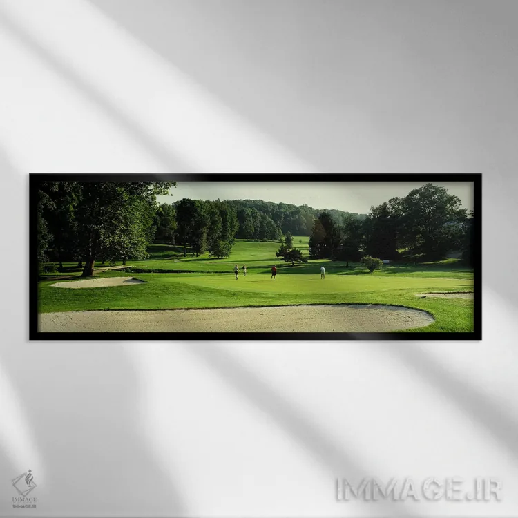 تابلو Baltimore County, Maryland, USA,چهار نفر در حال بازی در زمین گلف، شهرستان بالتیمور، مریلند، آمریکا اثر پانورامیک ایمجز (استودیو عکاسی عریض) - نمای قابدار مشکی