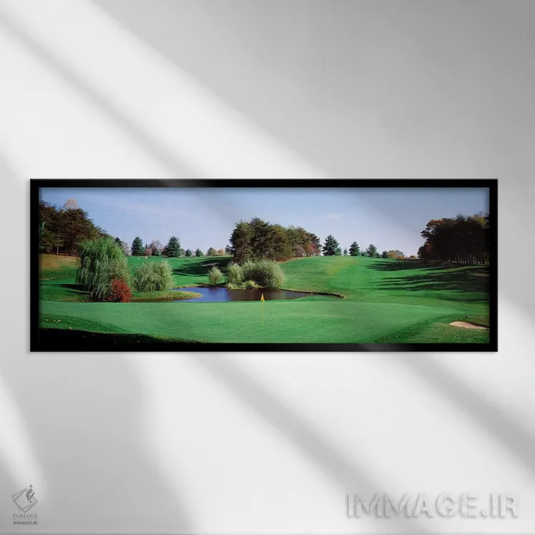تابلو Baltimore Country Club, Baltimore, Maryland, USA,برکه در زمین گلف، باشگاه گلف کانتری بالتیمور، بالتیمور، مریلند، آمریکا اثر پانورامیک ایمجز (استودیو عکاسی عریض) - نمای قابدار مشکی