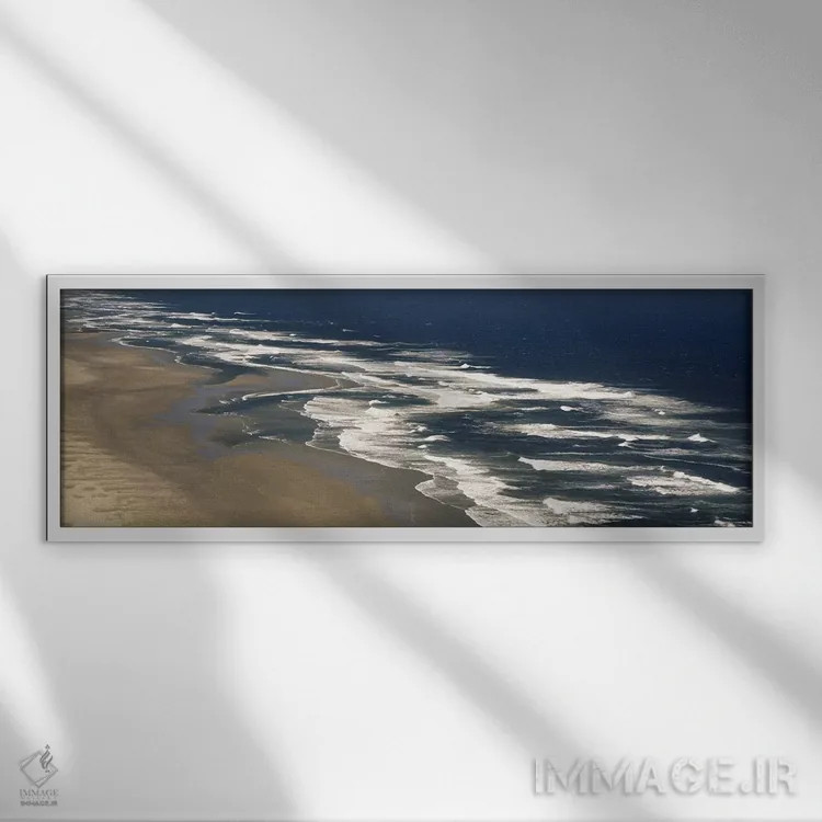 تابلو Florence, Lane County, Oregon, USA,نمای هوایی از موجهای برخوردکننده به ساحل، فلورانس، شهرستان لین، اورگان، آمریکا اثر پانورامیک ایمجز (استودیو عکاسی عریض) - نمای قابدار سفید