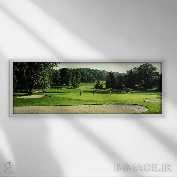 تابلو Baltimore County, Maryland, USA,چهار نفر در حال بازی در زمین گلف، شهرستان بالتیمور، مریلند، آمریکا اثر پانورامیک ایمجز (استودیو عکاسی عریض) - نمای قابدار سفید
