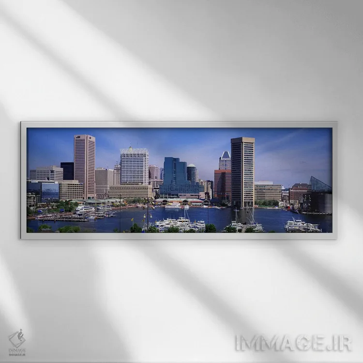 تابلو منظره افق اینر هاربر و فدرال هیل، بالتیمور، مریلند اثر پانورامیک ایمجز (استودیو عکاسی عریض) - نمای قابدار سفید