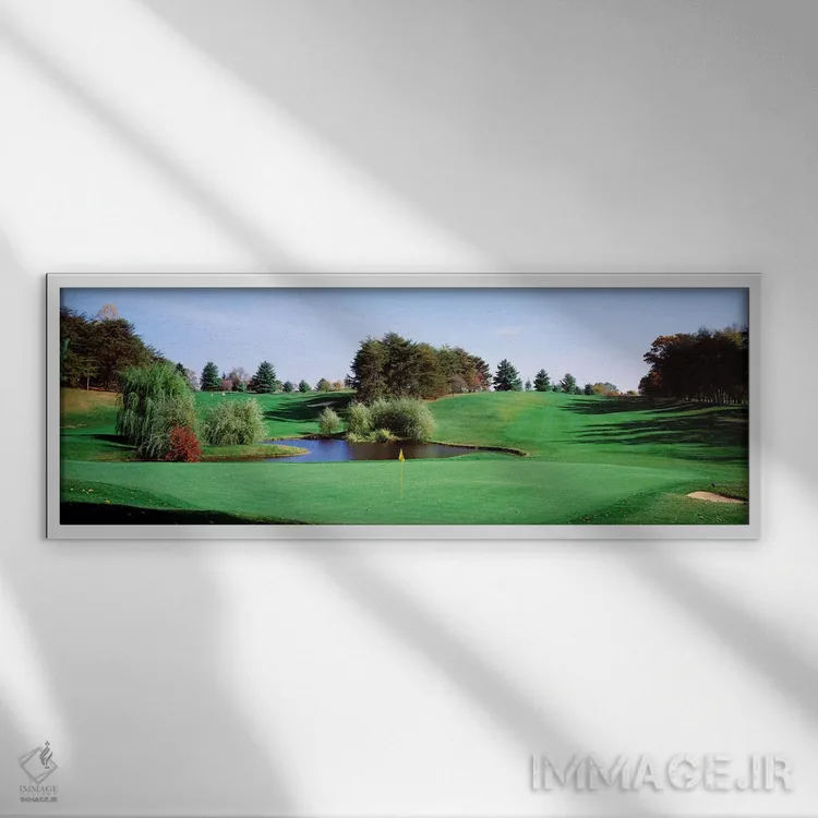 تابلو Baltimore Country Club, Baltimore, Maryland, USA,برکه در زمین گلف، باشگاه گلف کانتری بالتیمور، بالتیمور، مریلند، آمریکا اثر پانورامیک ایمجز (استودیو عکاسی عریض) - نمای قابدار سفید