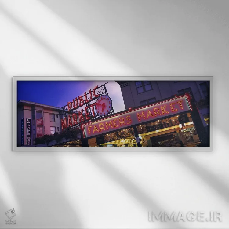 تابلو بازار عمومی سیاتل، واشینگتن، آمریکا اثر پانورامیک ایمجز (استودیو عکاسی عریض) - نمای قابدار سفید