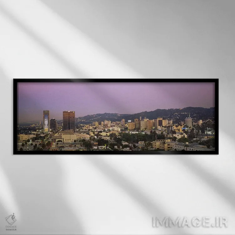 تابلو Hollywood Hills, City of Los Angeles, California, USA,نمای زاویه بالا از افق شهری، تپههای هالیوود، شهر لسآنجلس، کالیفرنیا، آمریکا اثر پانورامیک ایمجز (استودیو عکاسی عریض) - نمای قابدار مشکی