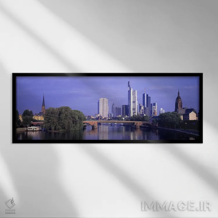 تابلو افق رودخانه ماین، فرانکفورت، آلمان اثر پانورامیک ایمجز (استودیو عکاسی عریض) - نمای قابدار مشکی