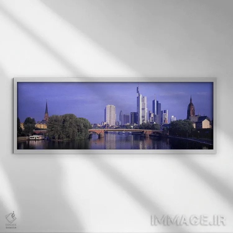 تابلو افق رودخانه ماین، فرانکفورت، آلمان اثر پانورامیک ایمجز (استودیو عکاسی عریض) - نمای قابدار سفید