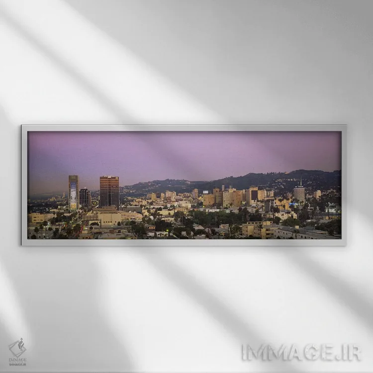 تابلو Hollywood Hills, City of Los Angeles, California, USA,نمای زاویه بالا از افق شهری، تپههای هالیوود، شهر لسآنجلس، کالیفرنیا، آمریکا اثر پانورامیک ایمجز (استودیو عکاسی عریض) - نمای قابدار سفید