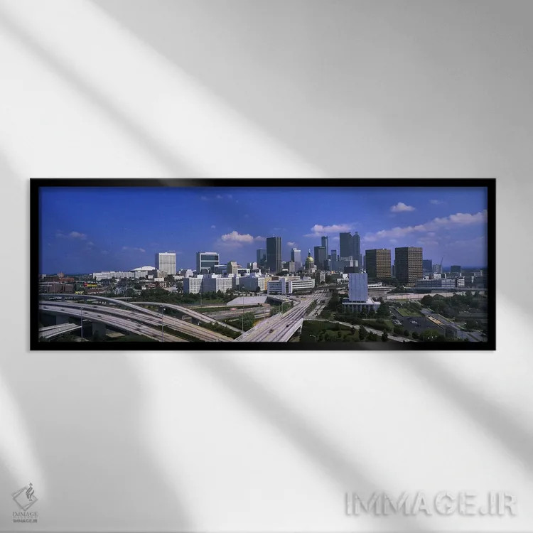 تابلو Atlanta, Georgia, USA,نمای زاویه بالا از بزرگراههای مرتفع با ساختمانهای پسزمینه، آتلانتا، جورجیا، آمریکا اثر پانورامیک ایمجز (استودیو عکاسی عریض) - نمای قابدار مشکی