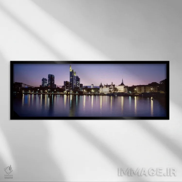 تابلو Frankfurt, Germany,درخشش شبانه، فرانکفورت، آلمان اثر پانورامیک ایمجز (استودیو عکاسی عریض) - نمای قابدار مشکی