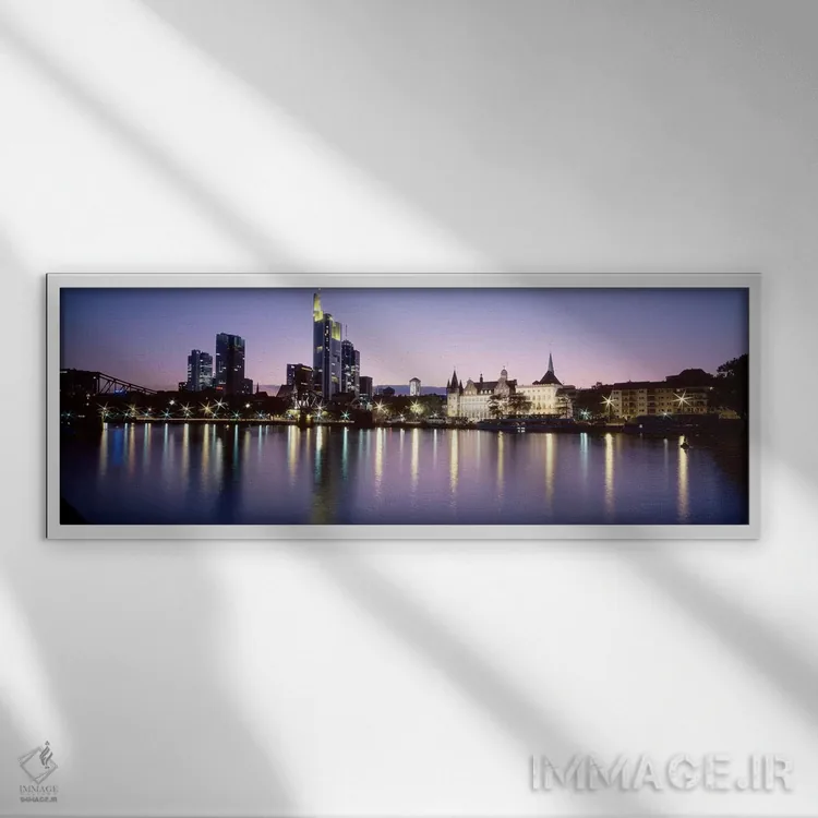 تابلو Frankfurt, Germany,درخشش شبانه، فرانکفورت، آلمان اثر پانورامیک ایمجز (استودیو عکاسی عریض) - نمای قابدار سفید