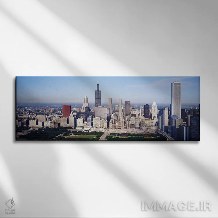 تابلو Chicago, Illinois, USA,نمای هوایی از ساختمانها در شهر، شیکاگو، ایلینوی، آمریکا اثر پانورامیک ایمجز (استودیو عکاسی عریض) - نمای روبهرو روی دیوار