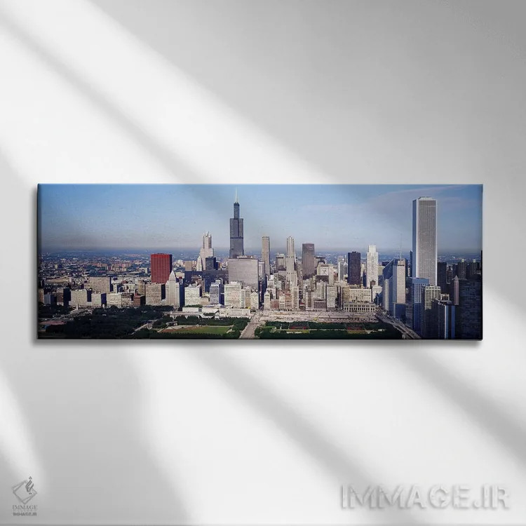 تابلو Chicago, Illinois, USA,نمای هوایی از ساختمانها در شهر، شیکاگو، ایلینوی، آمریکا اثر پانورامیک ایمجز (استودیو عکاسی عریض) - نمای روبهرو روی دیوار
