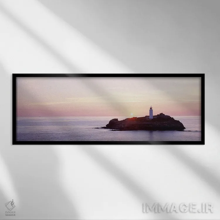 تابلو Godrevy Lighthouse, Cornwall, England, United Kingdom,غروب آفتاب، فانوس دریایی گودروی، کورنوال، انگلستان، بریتانیا اثر پانورامیک ایمجز (استودیو عکاسی عریض) - نمای قابدار مشکی