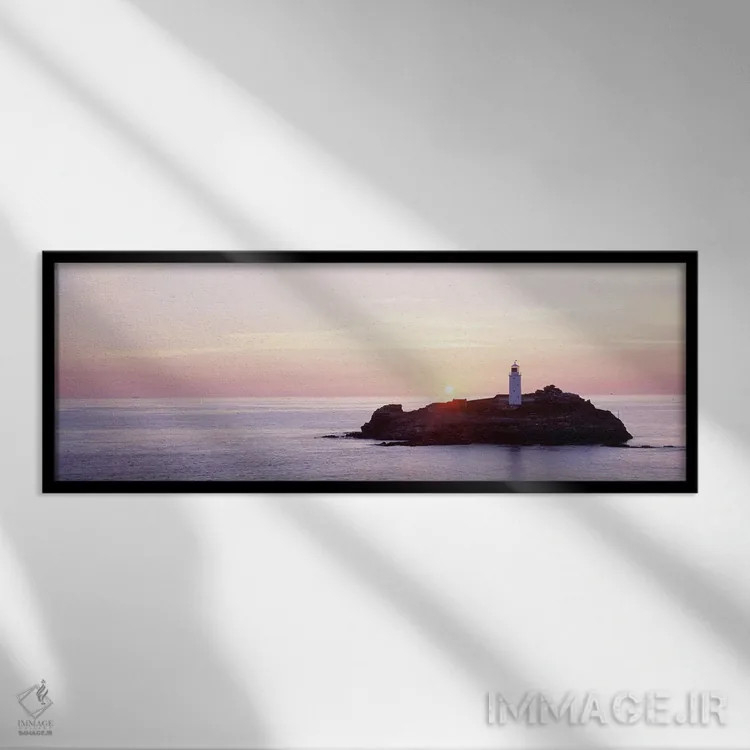 تابلو Godrevy Lighthouse, Cornwall, England, United Kingdom,غروب آفتاب، فانوس دریایی گودروی، کورنوال، انگلستان، بریتانیا اثر پانورامیک ایمجز (استودیو عکاسی عریض) - نمای قابدار مشکی