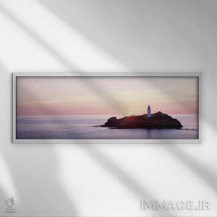 تابلو Godrevy Lighthouse, Cornwall, England, United Kingdom,غروب آفتاب، فانوس دریایی گودروی، کورنوال، انگلستان، بریتانیا اثر پانورامیک ایمجز (استودیو عکاسی عریض) - نمای قابدار سفید
