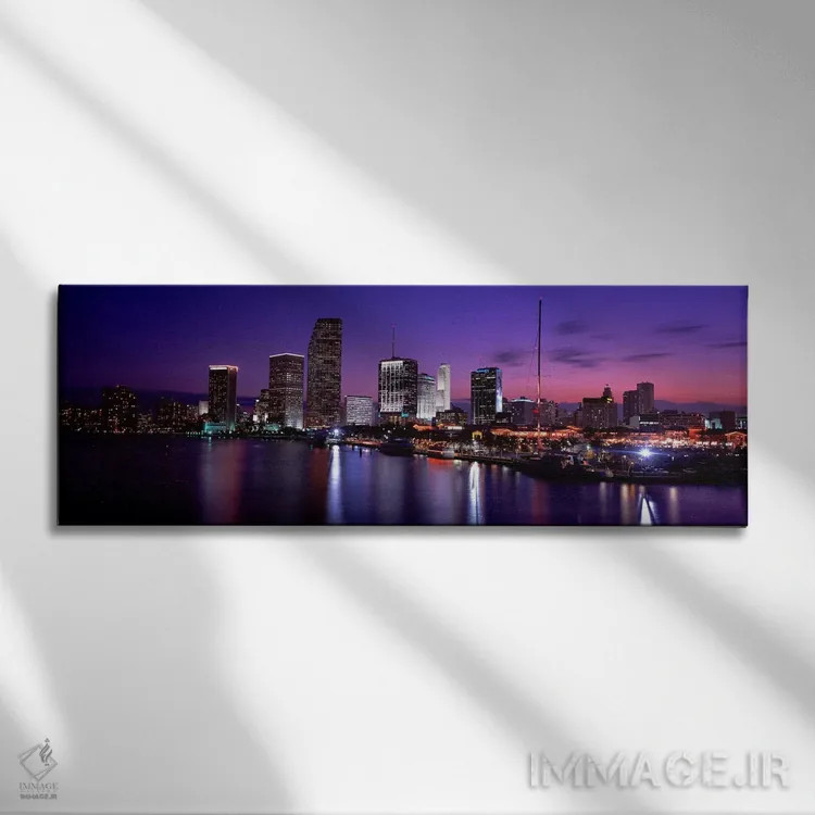 تابلو منظره افق شبانه میامی، فلوریدا، آمریکا اثر پانورامیک ایمجز (استودیو عکاسی عریض) - نمای روبهرو روی دیوار