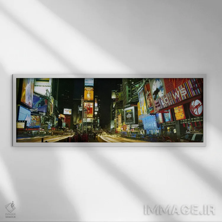 تابلو New York City, New York State, USA,تابلوهای نئون روشن در شب، میدان تایمز، نیویورک، ایالت نیویورک، آمریکا اثر پانورامیک ایمجز (استودیو عکاسی عریض) - نمای قابدار سفید