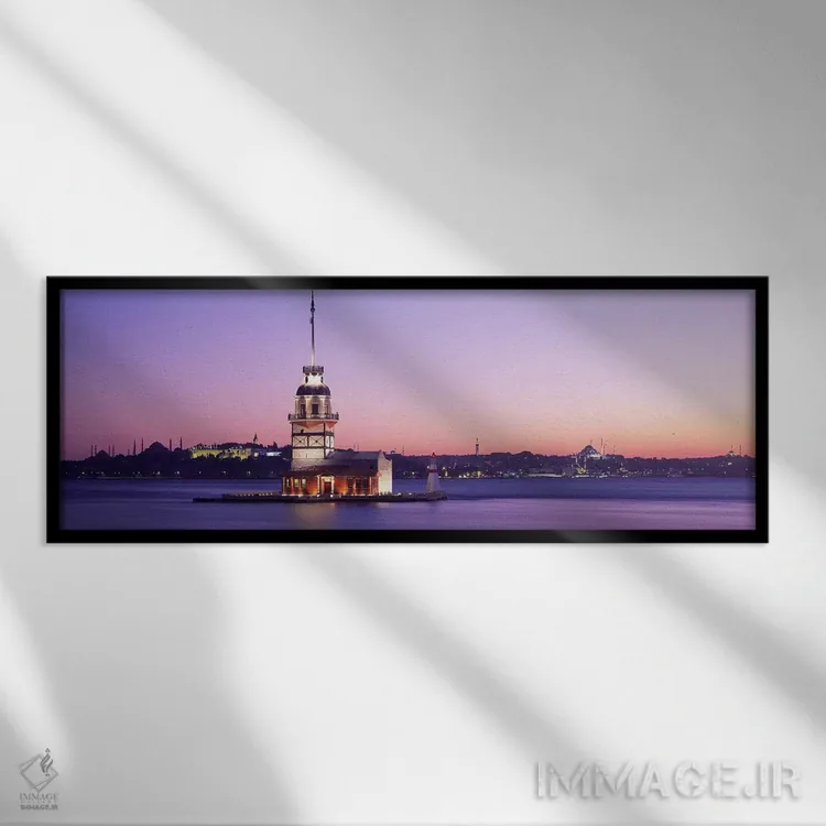 تابلو فانوس دریایی در غروب استانبول ترکیه اثر پانورامیک ایمجز (استودیو عکاسی عریض) - نمای قابدار مشکی