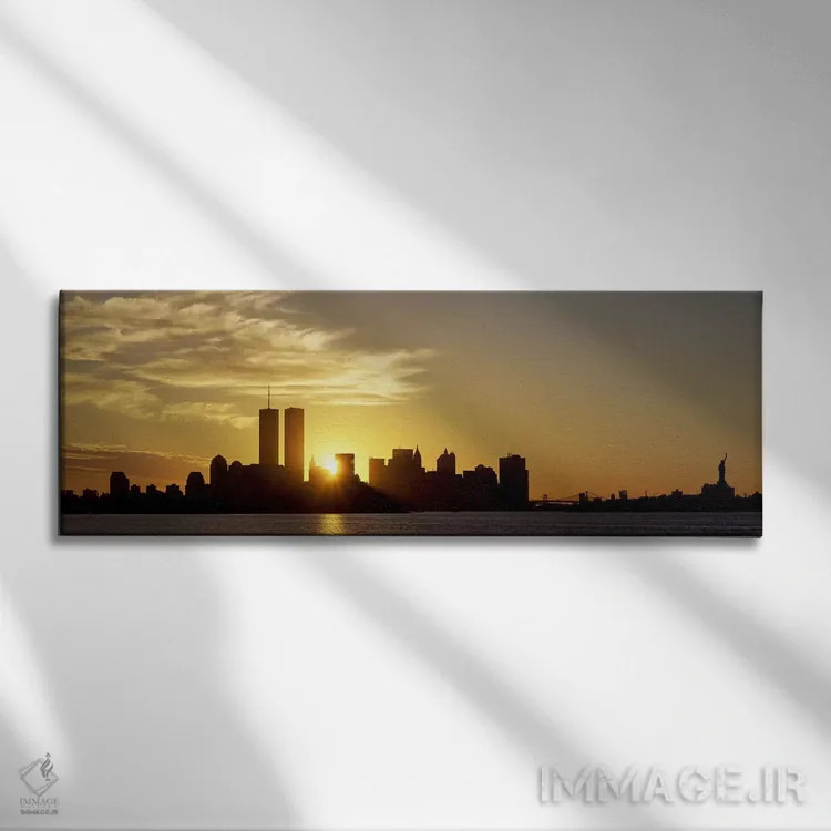 تابلو New York City, New York State, USA,افق منهتن و مجسمه آزادی در طلوع، شهر نیویورک، ایالت نیویورک، آمریکا اثر پانورامیک ایمجز (استودیو عکاسی عریض) - نمای روبهرو روی دیوار