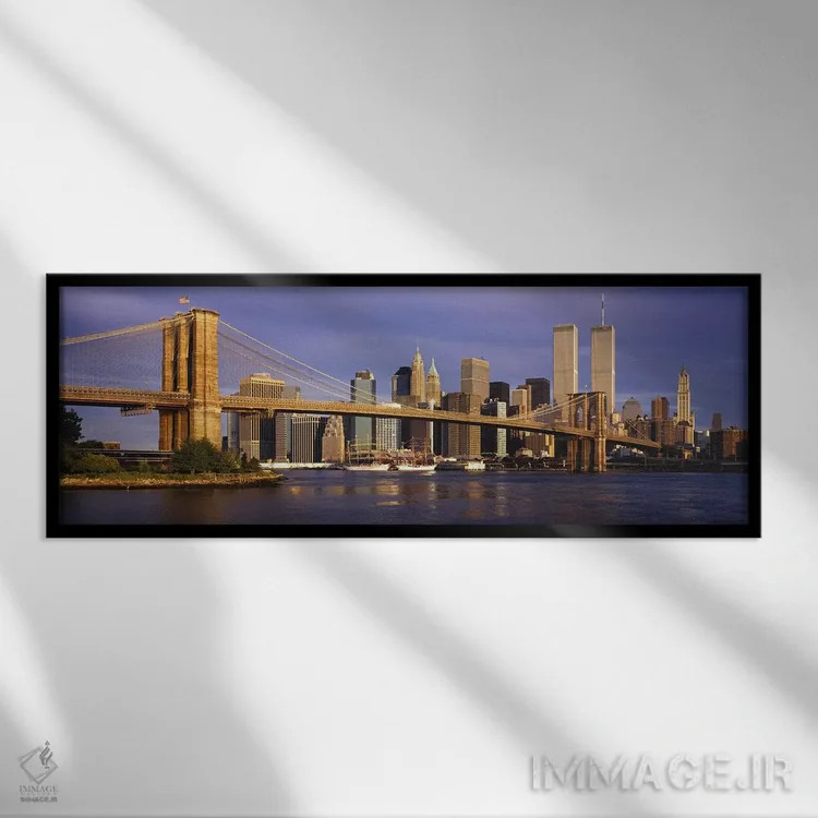 تابلو New York City, New York, USA,پل بروکلین و افق منهتن، شهر نیویورک، آمریکا اثر پانورامیک ایمجز (استودیو عکاسی عریض) - نمای قابدار مشکی