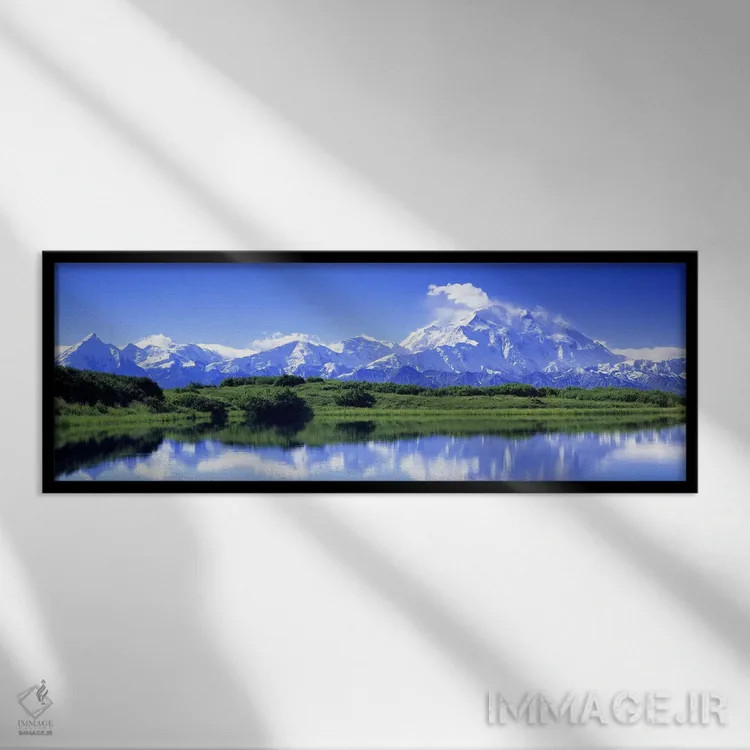 تابلو Denali (Mount McKinley), Denali National Park & Preserve, Alaska, USA,دریاچه واندر، دنالی (کوه مککینلی)، پارک ملی دنالی، آلاسکا، آمریکا اثر پانورامیک ایمجز (استودیو عکاسی عریض) - نمای قابدار مشکی