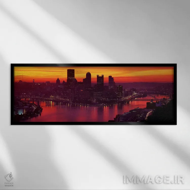 تابلو Three Rivers Stadium, Pittsburgh, Allegheny County, Pennsylvania, USA,سیلوئت ساختمانها در سپیدهدم، ورزشگاه سه رود، پیتسبورگ، پنسیلوانیا، آمریکا اثر پانورامیک ایمجز (استودیو عکاسی عریض) - نمای قابدار مشکی
