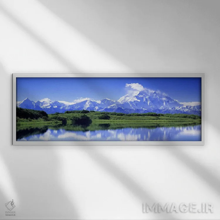 تابلو Denali (Mount McKinley), Denali National Park & Preserve, Alaska, USA,دریاچه واندر، دنالی (کوه مککینلی)، پارک ملی دنالی، آلاسکا، آمریکا اثر پانورامیک ایمجز (استودیو عکاسی عریض) - نمای قابدار سفید