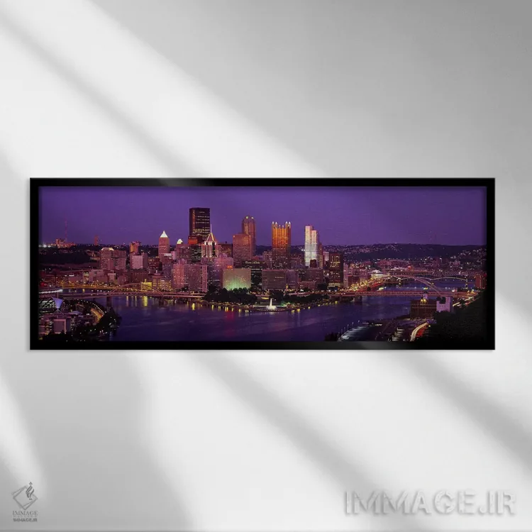 تابلو غروب پیتسبورگ، پنسیلوانیا، آمریکا اثر پانورامیک ایمجز (استودیو عکاسی عریض) - نمای قابدار مشکی