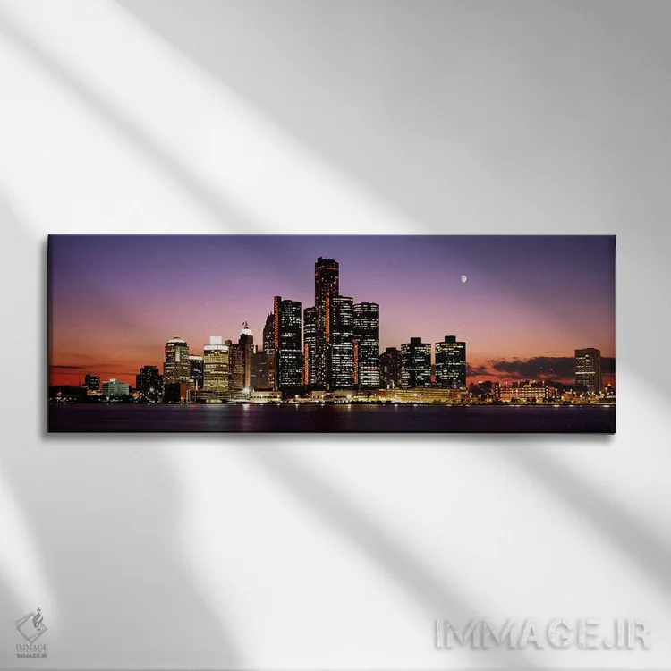تابلو افق شبانه دیترویت، میشیگان، آمریکا اثر پانورامیک ایمجز (استودیو عکاسی عریض) - نمای روبهرو روی دیوار