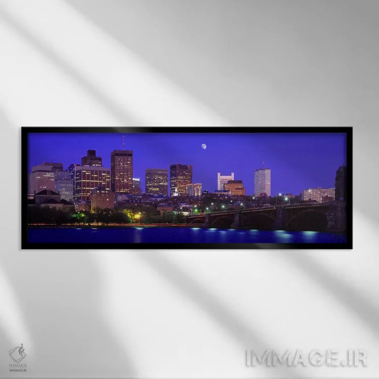تابلو Boston Massachusetts, USA,پل لانگفِلو و منطقه مالی از منظر کمبریج شرقی، بوستون، ماساچوست، آمریکا اثر پانورامیک ایمجز (استودیو عکاسی عریض) - نمای قابدار مشکی