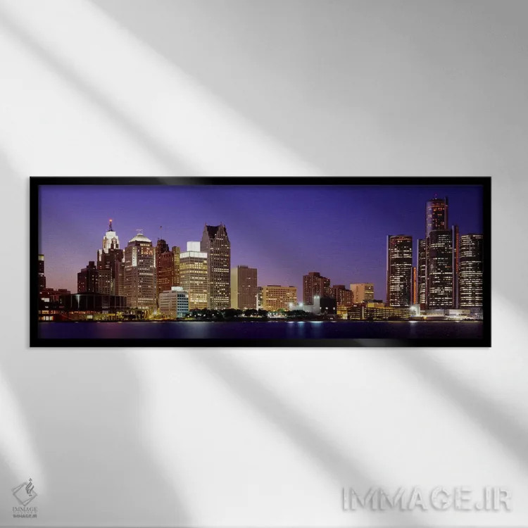 تابلو Michigan, USA,غروب دیترویت، میشیگان، آمریکا اثر پانورامیک ایمجز (استودیو عکاسی عریض) - نمای قابدار مشکی