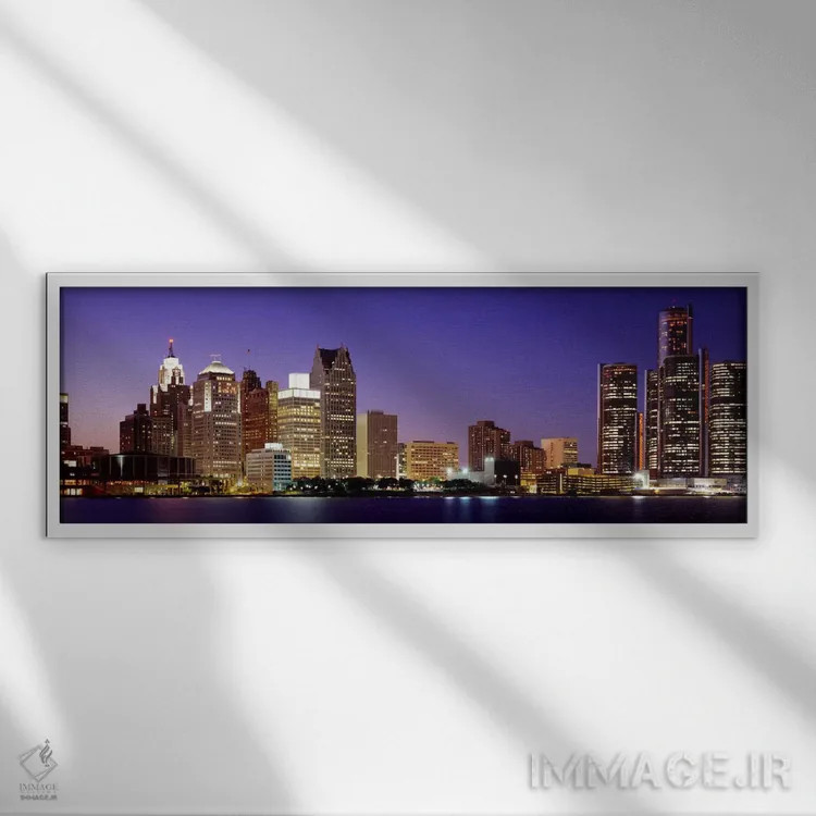 تابلو Michigan, USA,غروب دیترویت، میشیگان، آمریکا اثر پانورامیک ایمجز (استودیو عکاسی عریض) - نمای قابدار سفید