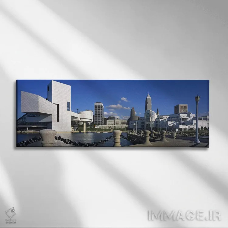 تابلو Rock And Roll Hall Of Fame, Cleveland, Ohio, USA,ساختمان ساحلی، تالار مشاهیر راک اند رول، کلیولند، اوهایو، آمریکا اثر پانورامیک ایمجز (استودیو عکاسی عریض) - نمای روبهرو روی دیوار