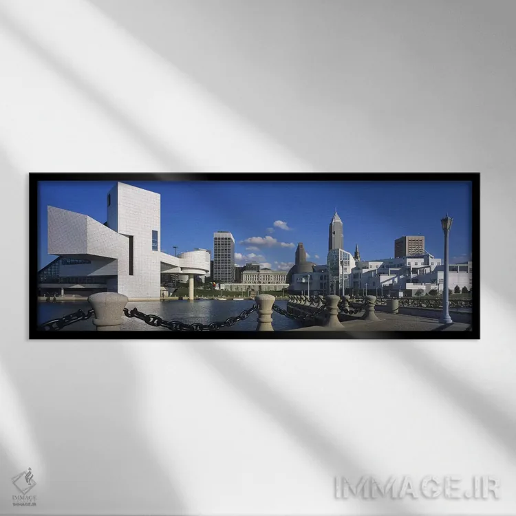 تابلو Rock And Roll Hall Of Fame, Cleveland, Ohio, USA,ساختمان ساحلی، تالار مشاهیر راک اند رول، کلیولند، اوهایو، آمریکا اثر پانورامیک ایمجز (استودیو عکاسی عریض) - نمای قابدار مشکی