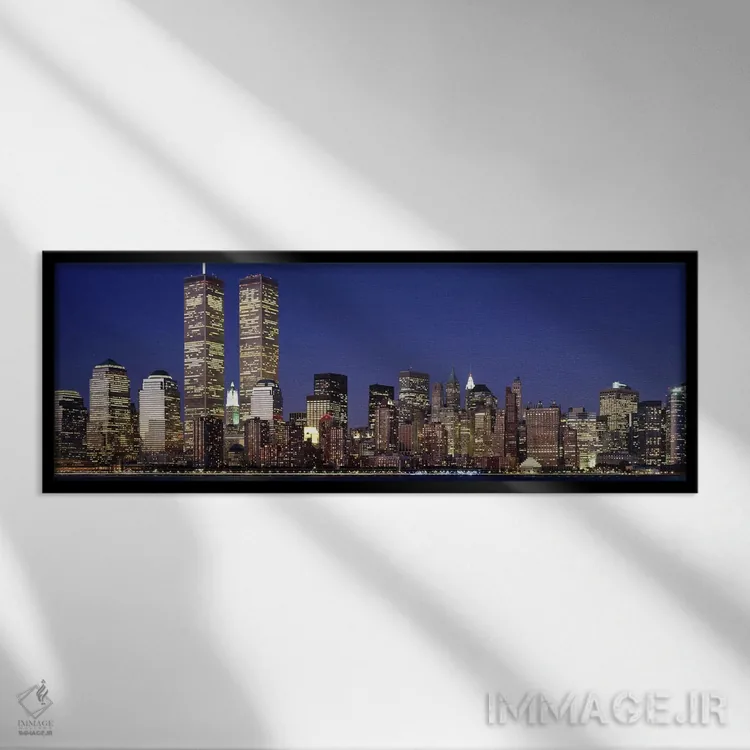 تابلو World Trade Center, Manhattan, New York City, New York State, USA,آسمانخراشهای مرکز تجارت جهانی، منهتن، نیویورک، آمریکا اثر پانورامیک ایمجز (استودیو عکاسی عریض) - نمای قابدار مشکی